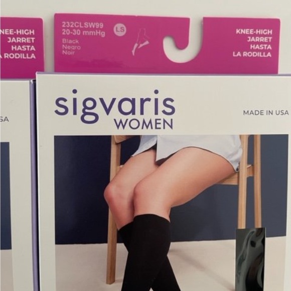 Sigvaris Women's Knee High Black 20-30mmHg Compression Socks. Two pairs.Size LS - Picture 3 of 9